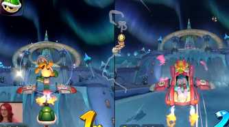Mario Kart World Starview Peak karts flying to observatory