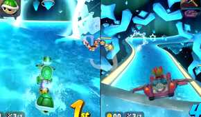 Mario Kart World Starview Peak Koopa and Peach driving on icy road