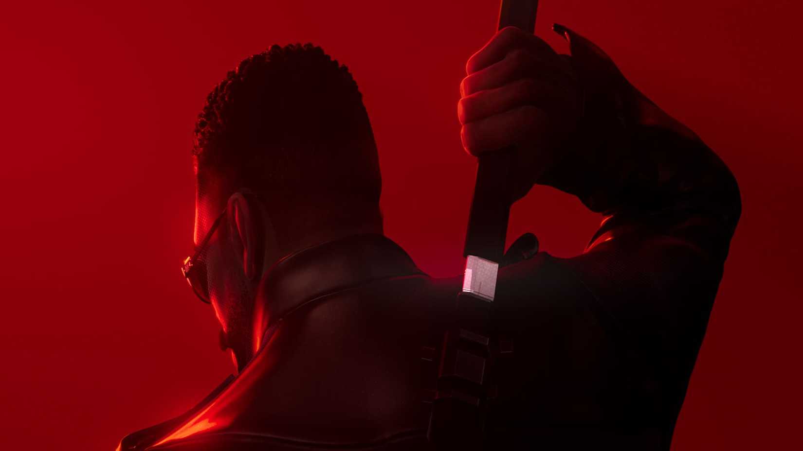 A look at the back of Blade, pulling out his sword.