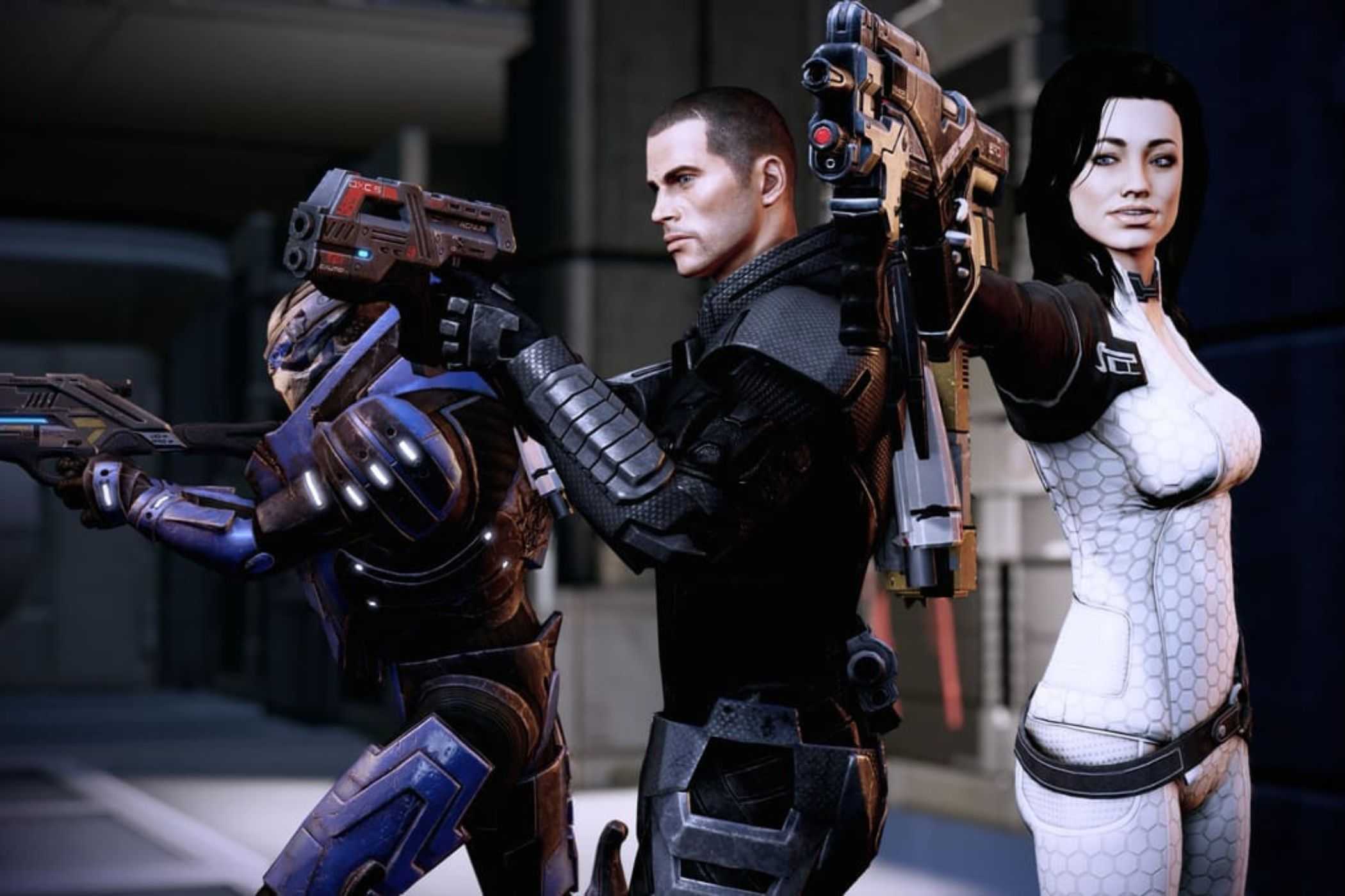 Shephard and his crew from Mass Effect 2