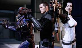 Shephard and his crew from Mass Effect 2