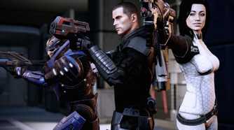 Shephard and his crew from Mass Effect 2
