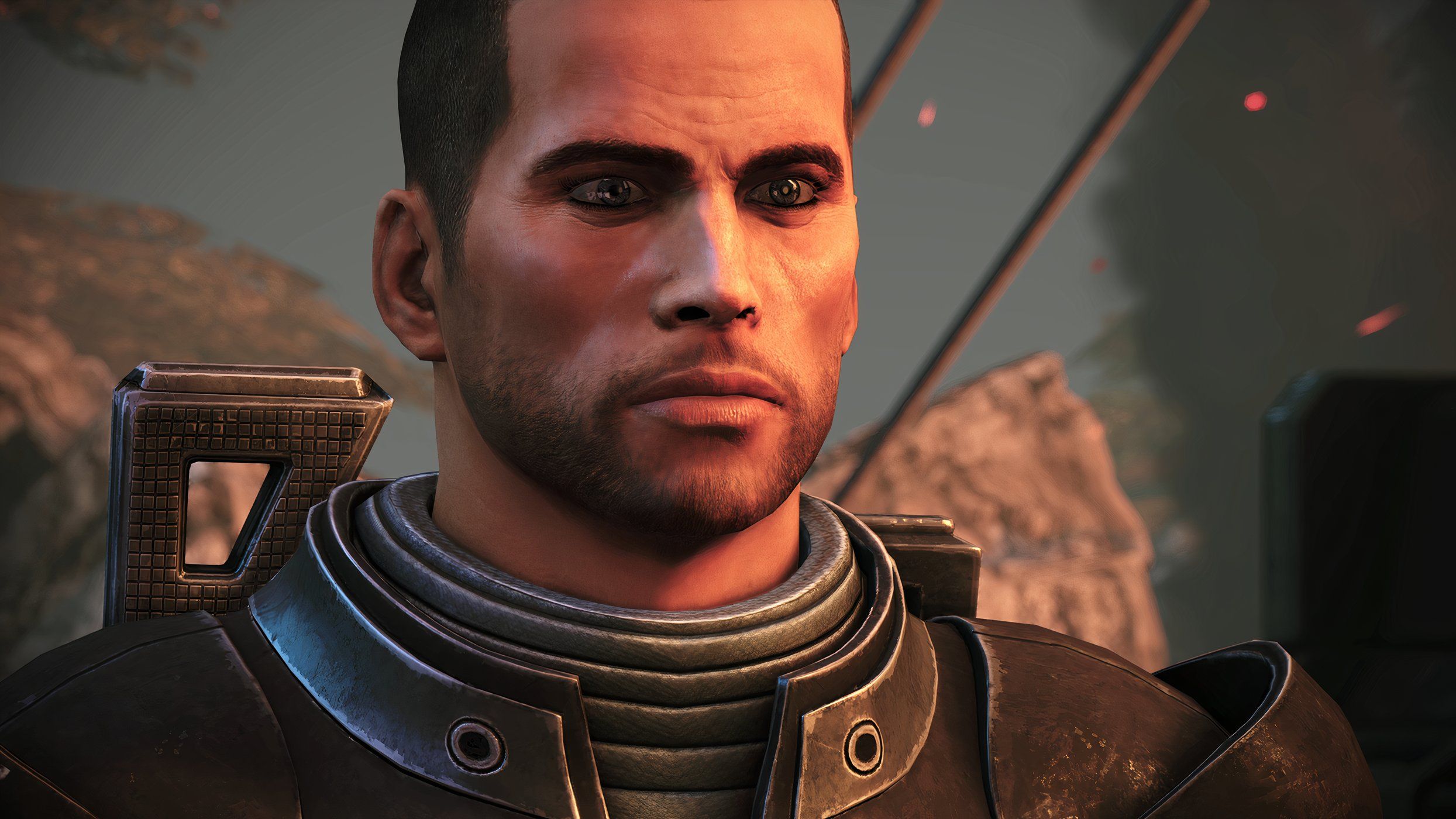 An image from Mass Effect Legendary Edition, showing Commander Shepard.