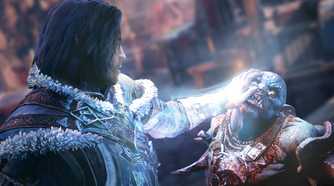 An image from Middle-Earth: Shadow of Mordor, showing the protagonist grabbing an orc's face.