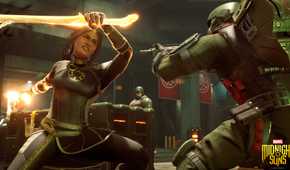 The Hunter attacking a Hydra soldier in Midnight Suns.