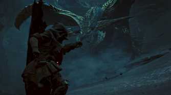 Monster Hunter Wilds hunter fighting Rey Dau