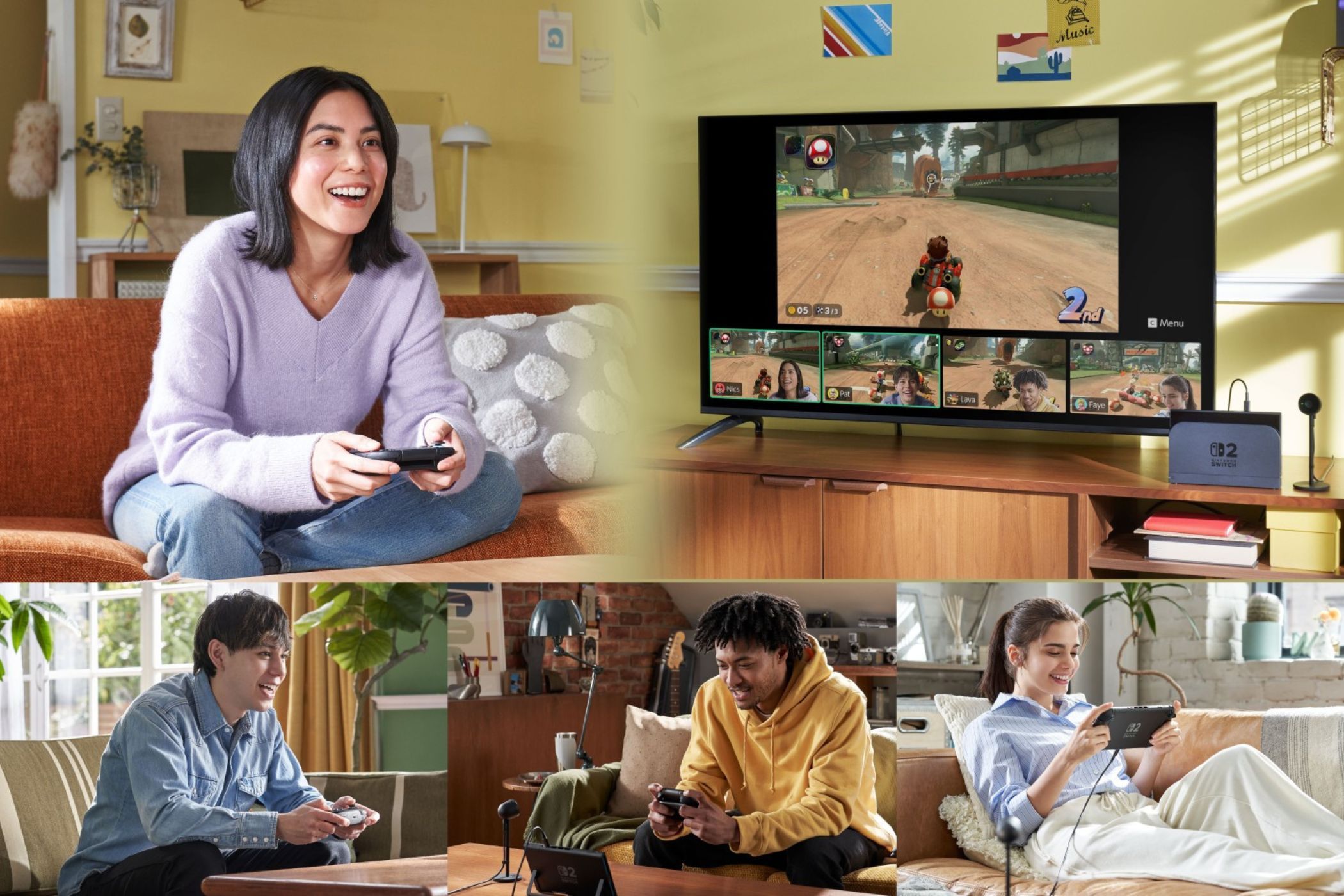 Nintendo Switch 2 gamechat players playing switch 2 in different rooms