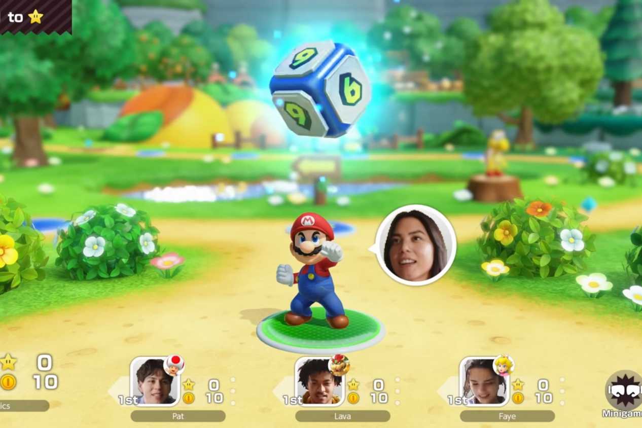 Mario Party Jamboree showing player faces in game