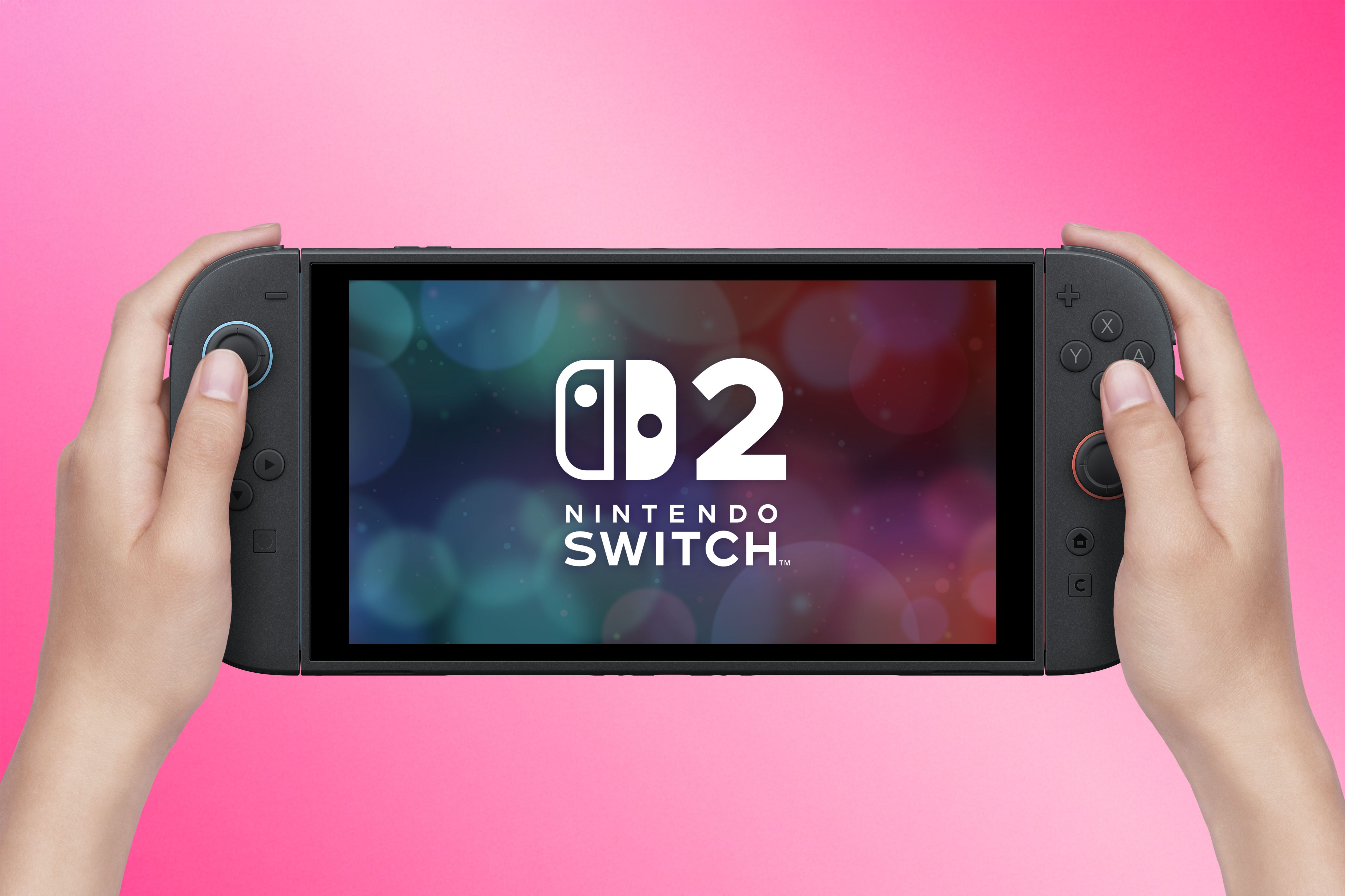 A Nintendo Switch 2 held in someone's hands