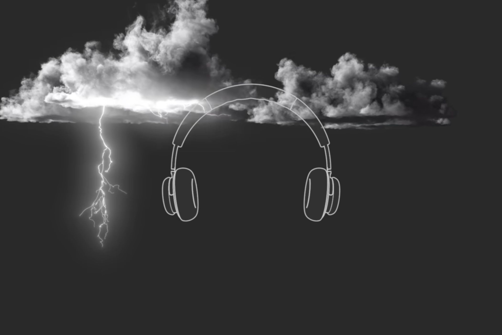 3D audio headphones sketch with thundercloud