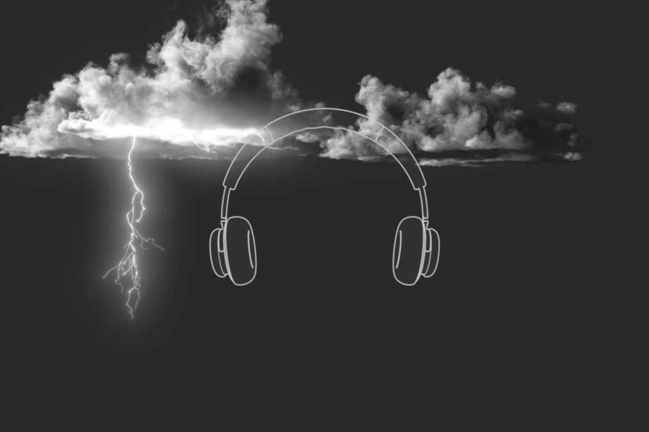 3D audio headphones sketch with thundercloud