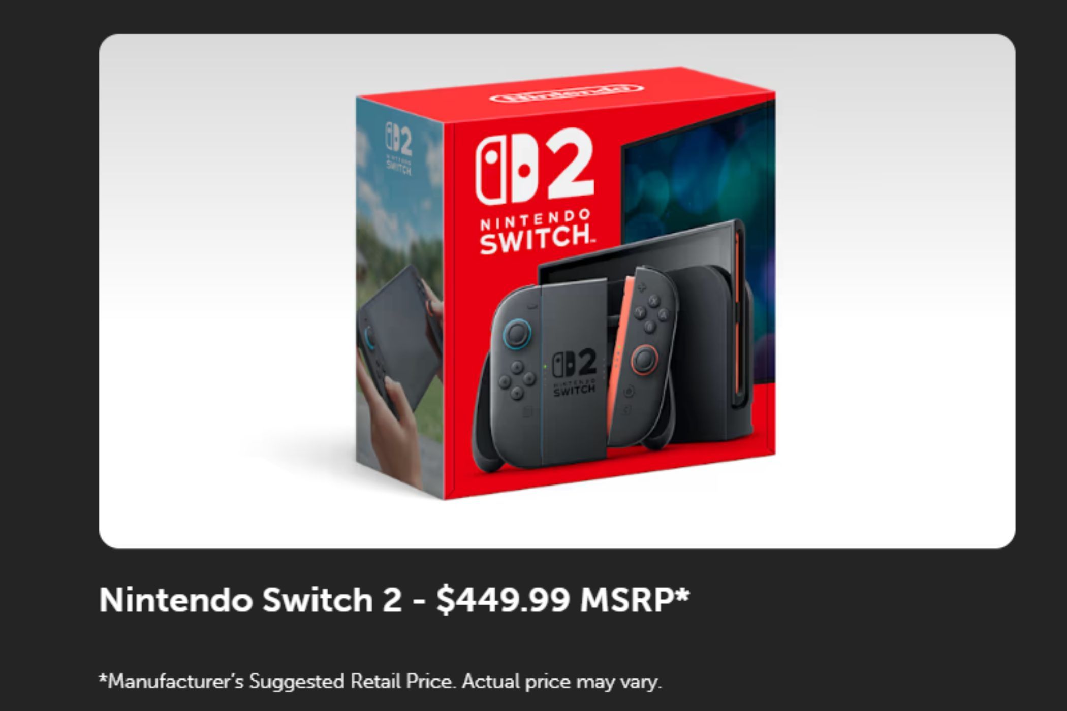 Nintendo Switch 2 price on Nintendo Website