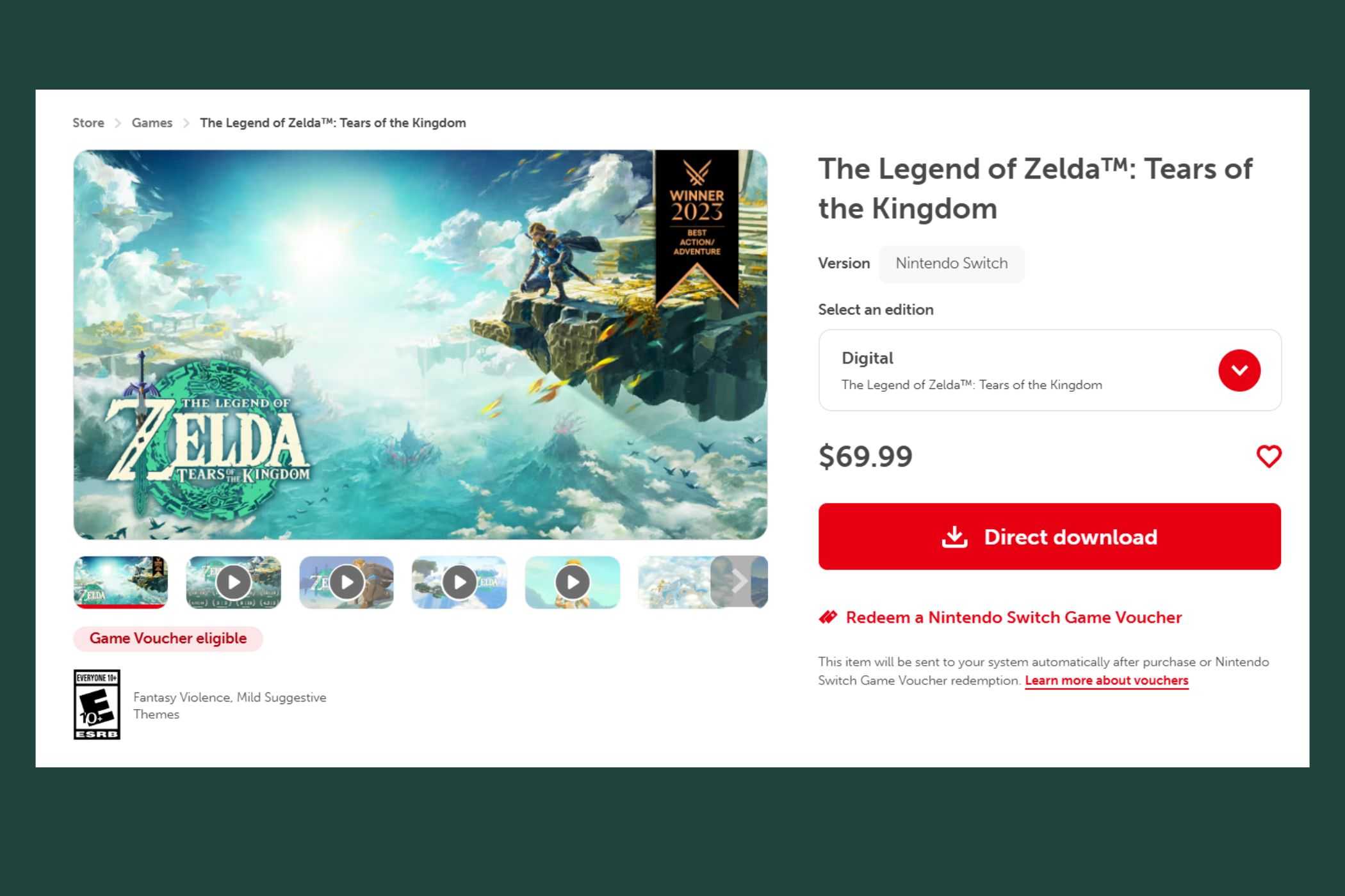 Nintendo Switch Zelda Tears of the Kingdom Price