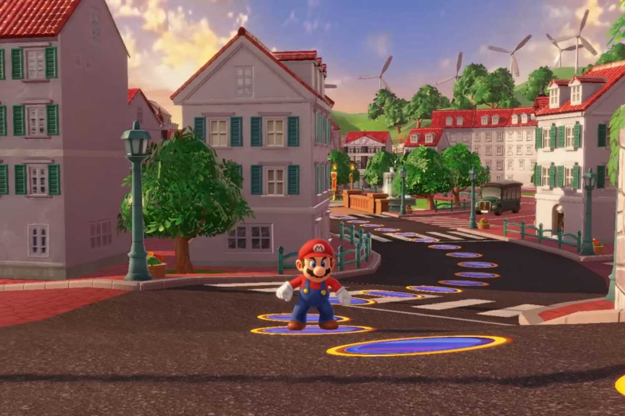 Mario Party Jamboree Nintendo Switch 2 upgrade Mario standing on street