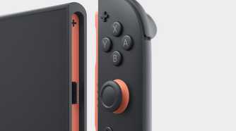 Close-up of a Joy-Con 2 approaching the Nintendo Switch 2 console unit
