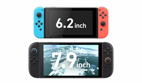 A comparison shot of the Switch and Switch 2's screens