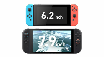 A comparison shot of the Switch and Switch 2's screens
