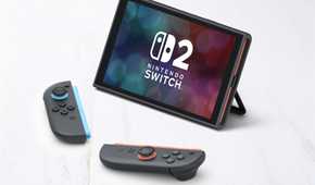 A Nintendo Switch 2 in tabletop mode with both Joy-Con 2 units detached