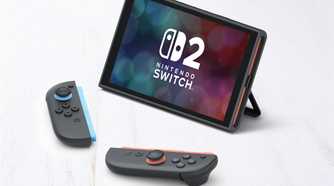 A Nintendo Switch 2 in tabletop mode with both Joy-Con 2 units detached