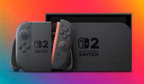 A Nintendo Switch 2 console in its dock with a pair of Joy-Con 2 inserted into the Joy-Con 2 grip