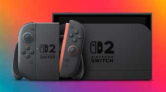 A Nintendo Switch 2 console in its dock with a pair of Joy-Con 2 inserted into the Joy-Con 2 grip