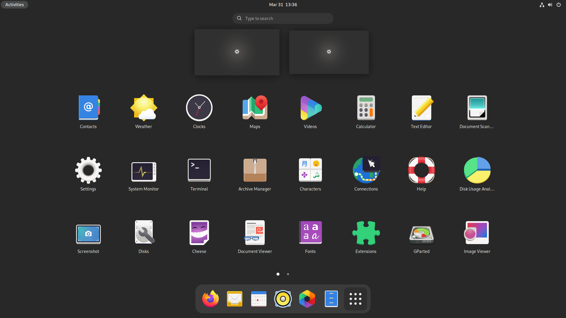 NixOS 21.11 GNOME main menu