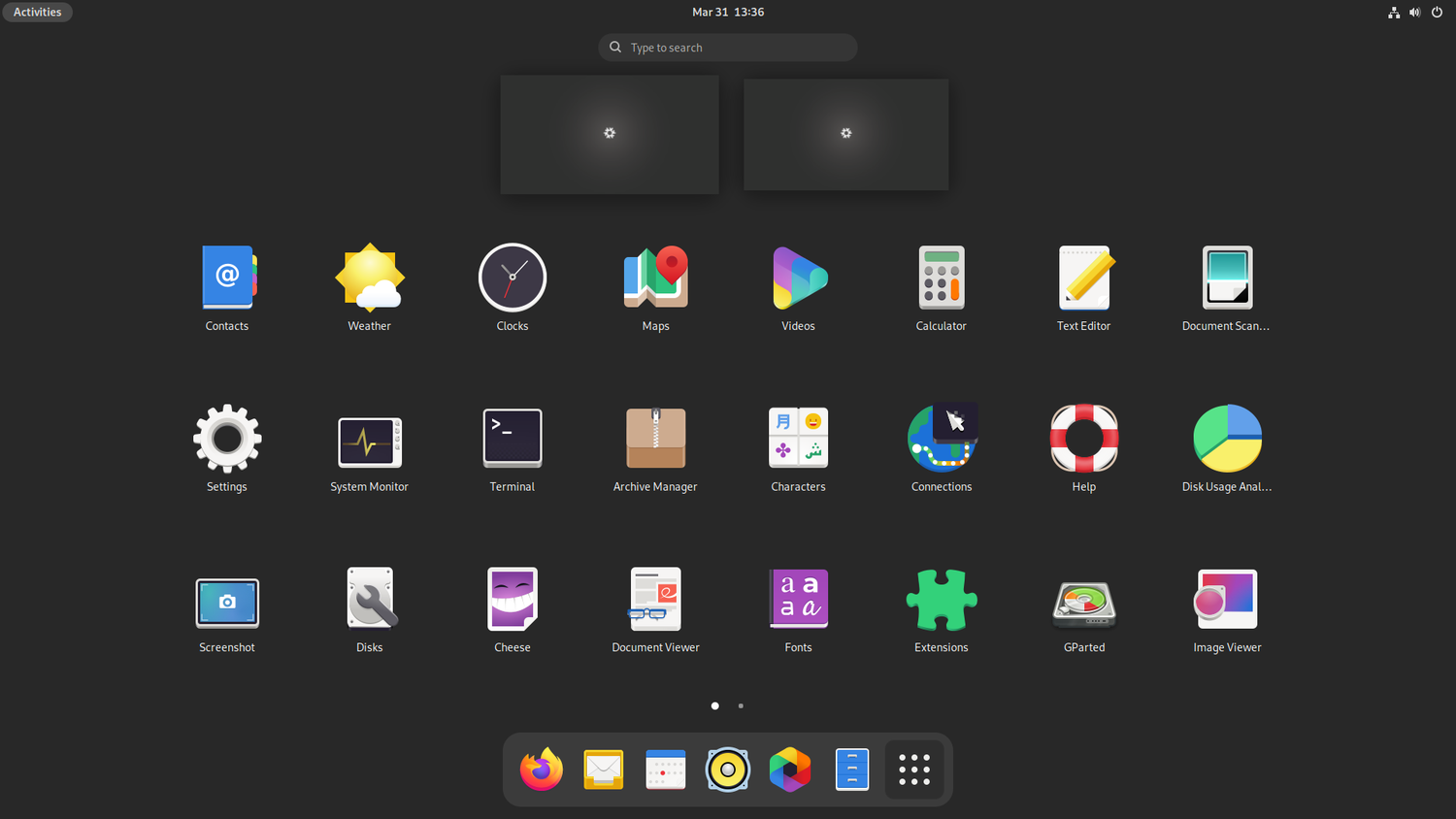 NixOS 21.11 GNOME main menu