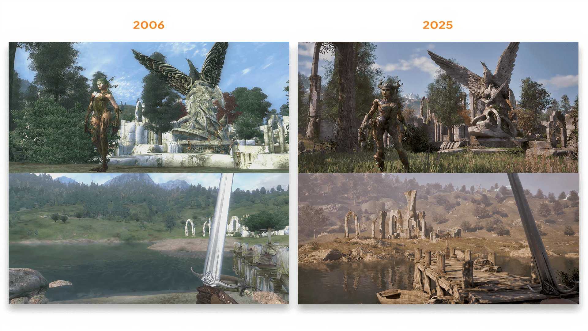 Side-by-side comparison of Oblivion's original 2006 graphics and the updated visuals from Oblivion Remastered.