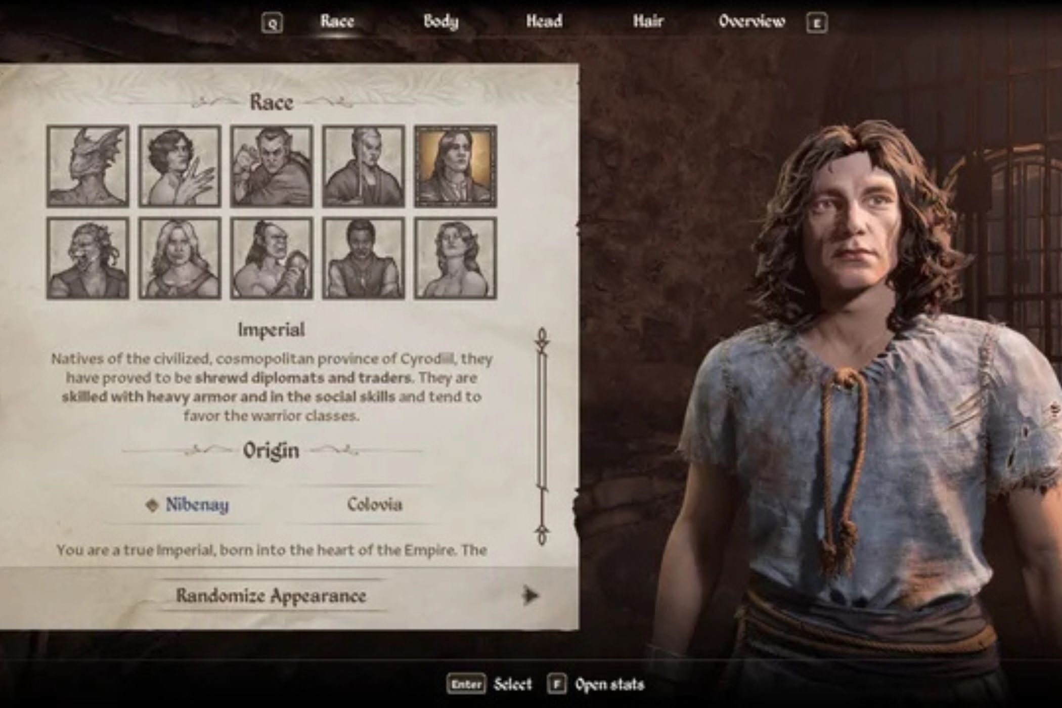 Oblivion Remastered Imperial character creator