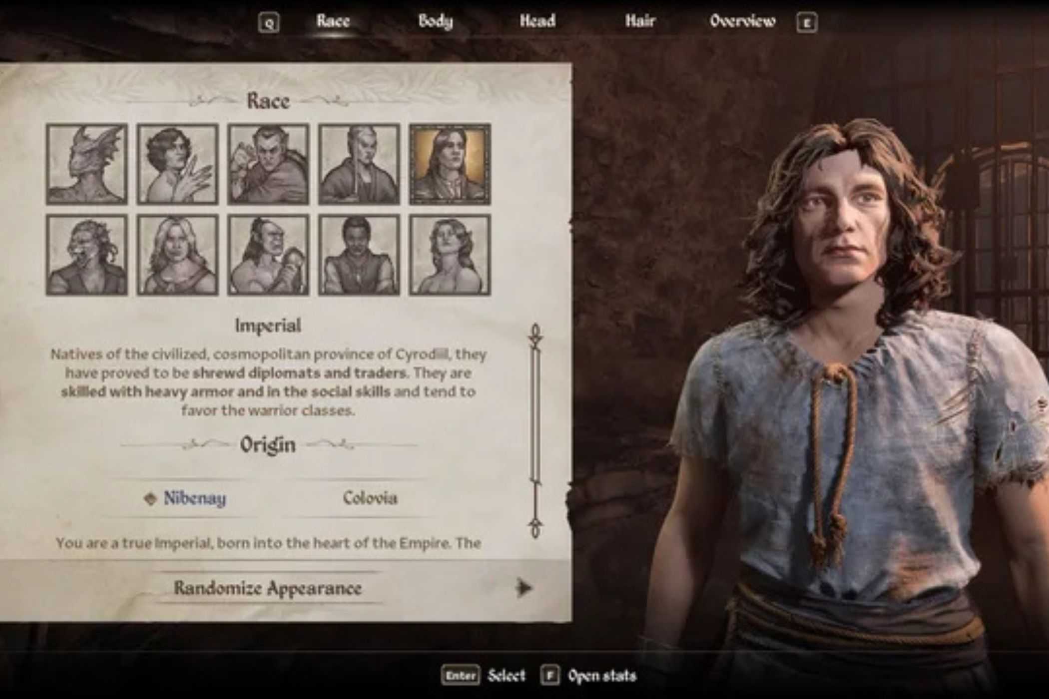Oblivion Remastered Imperial character creator