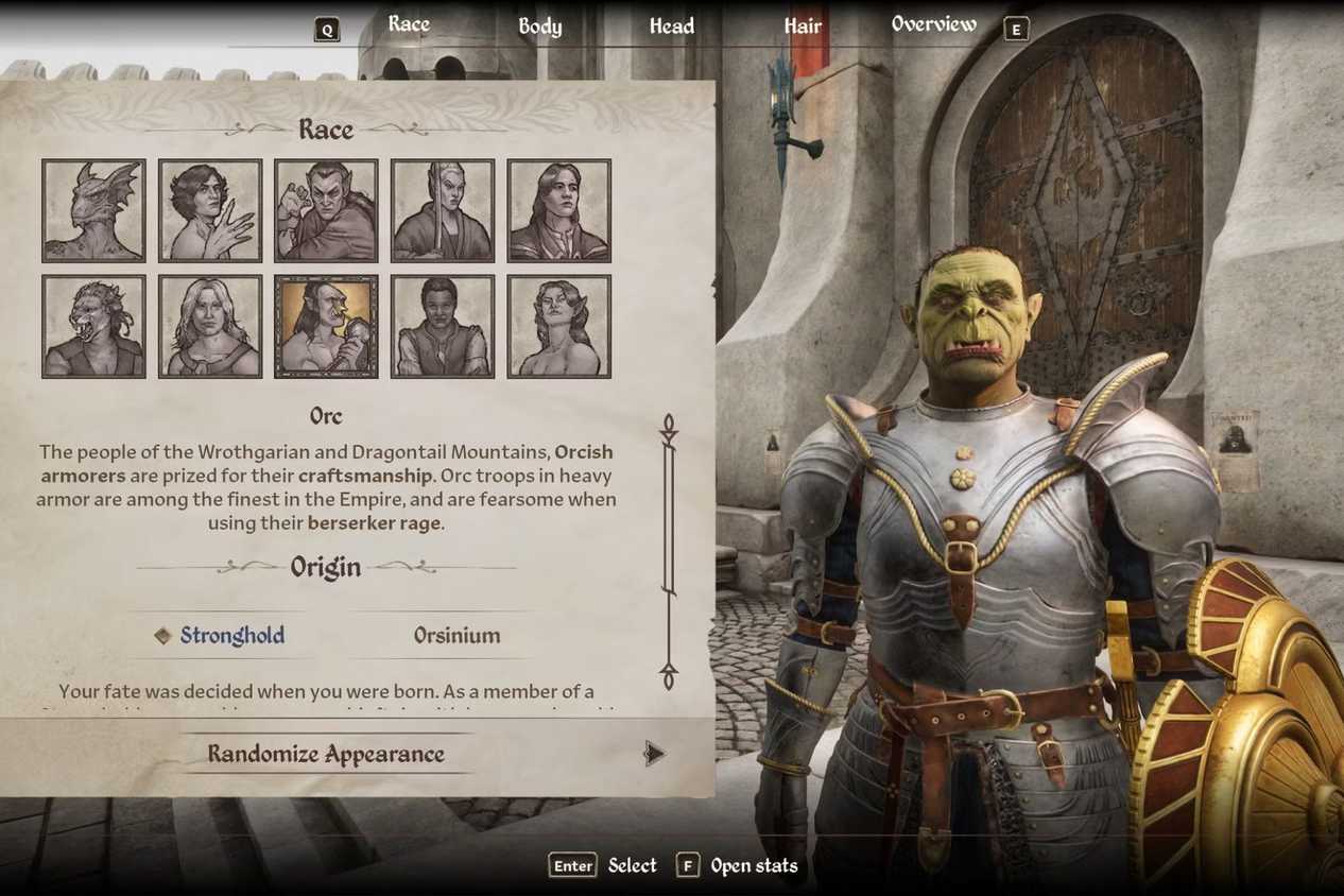 Oblivion Remastered Orc character creation