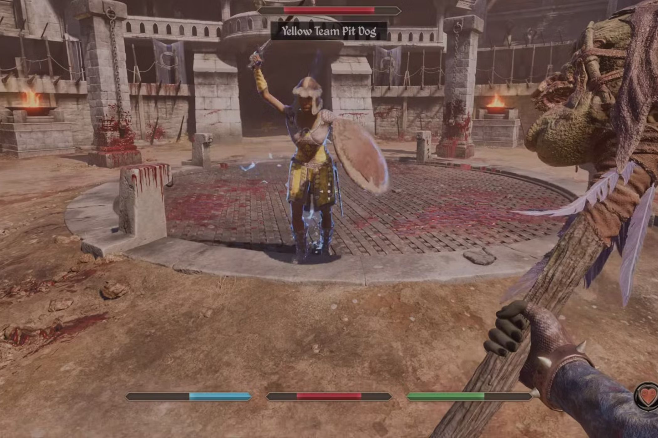 Oblivion Remastered player fighting in pit