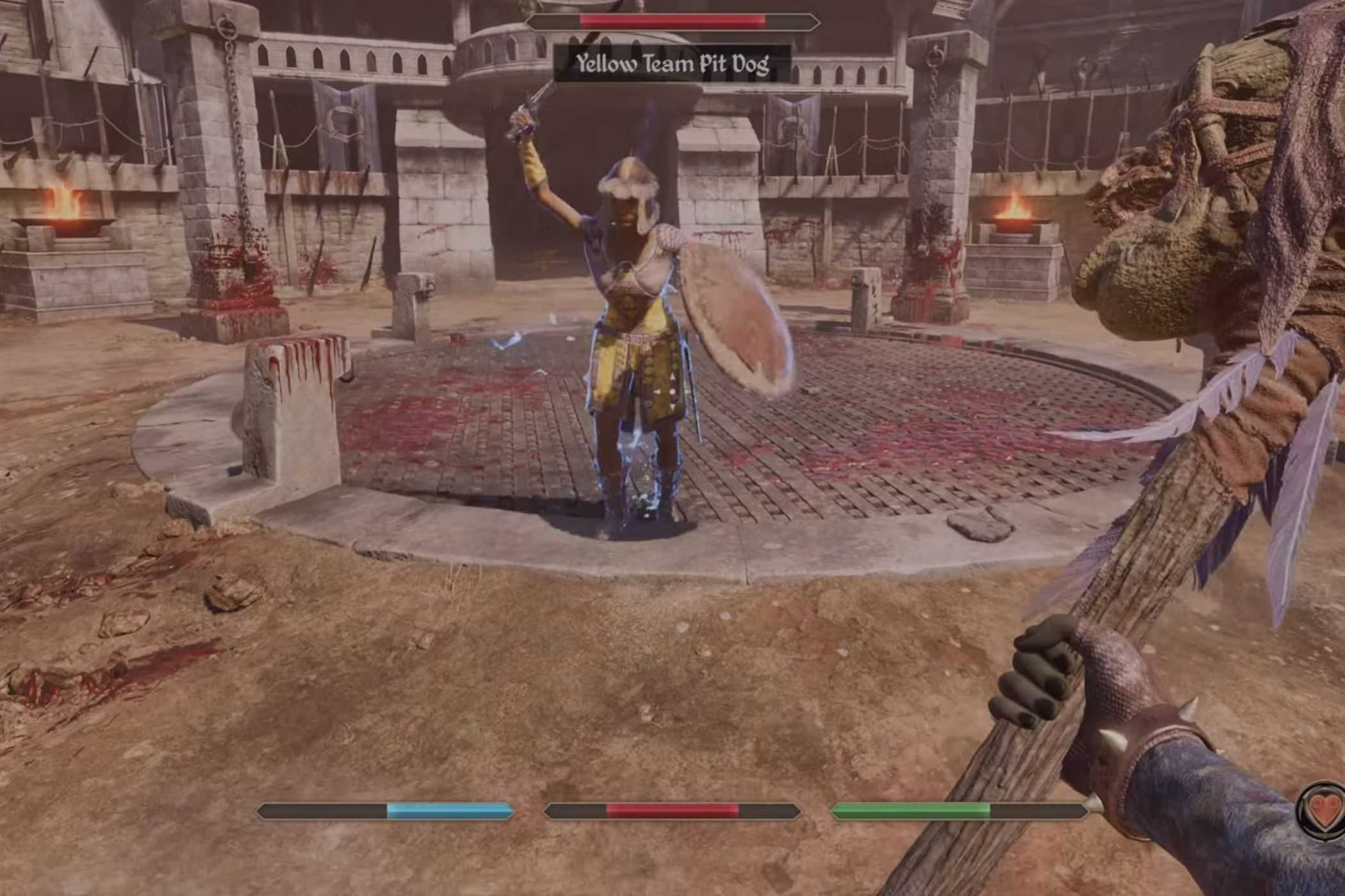 Oblivion Remastered player fighting in pit