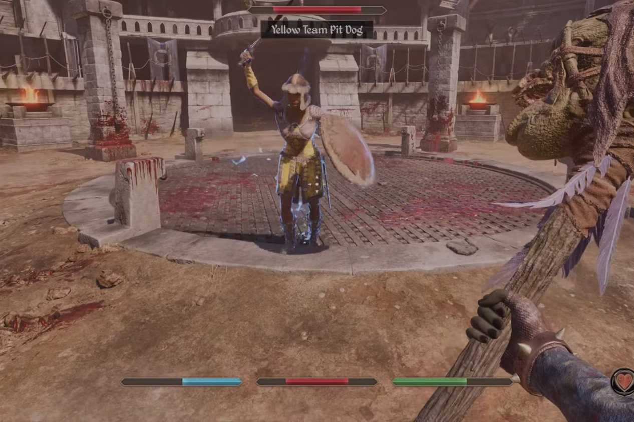 Oblivion Remastered player fighting in pit