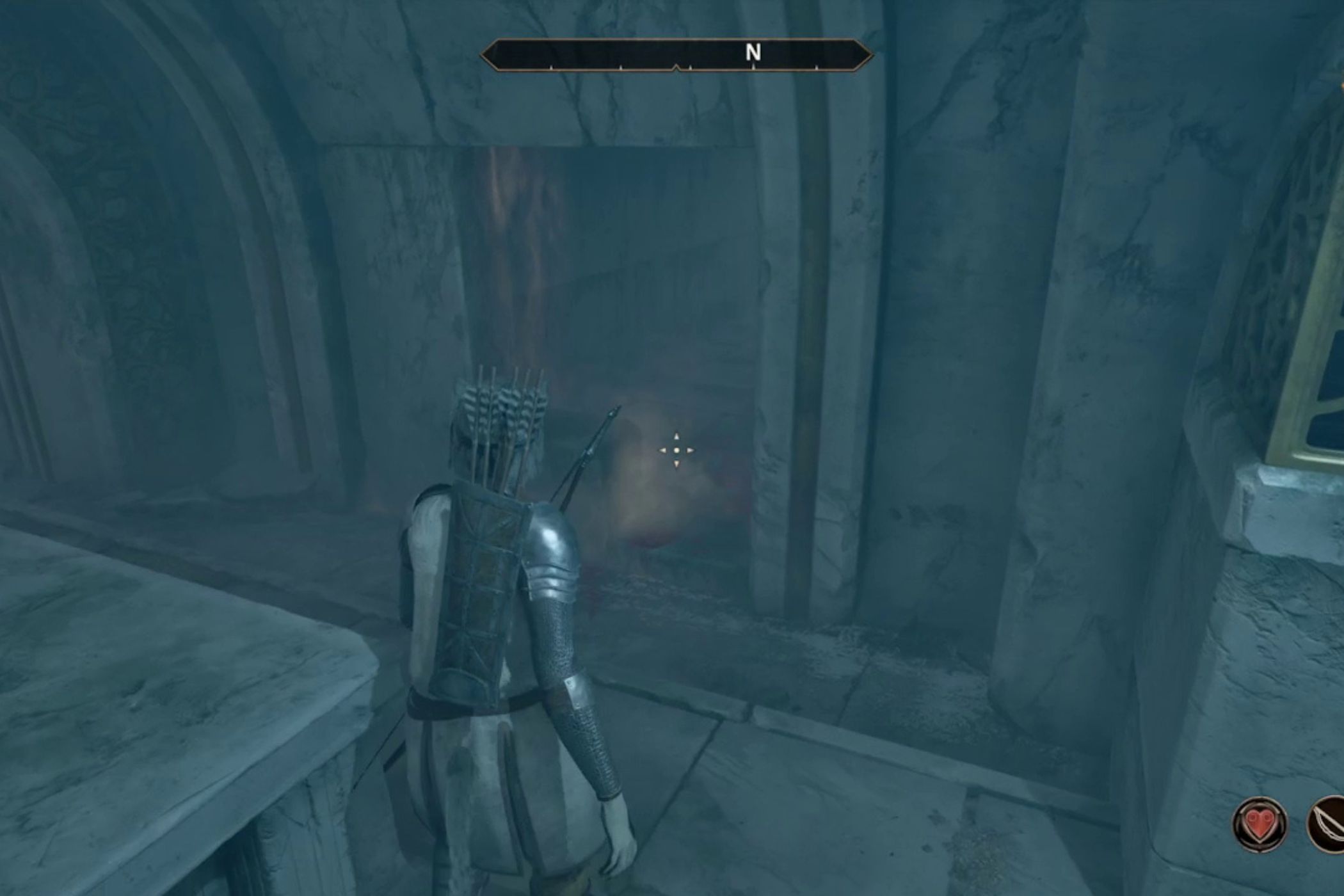 Oblivion Remastered player running through dungeon with bow