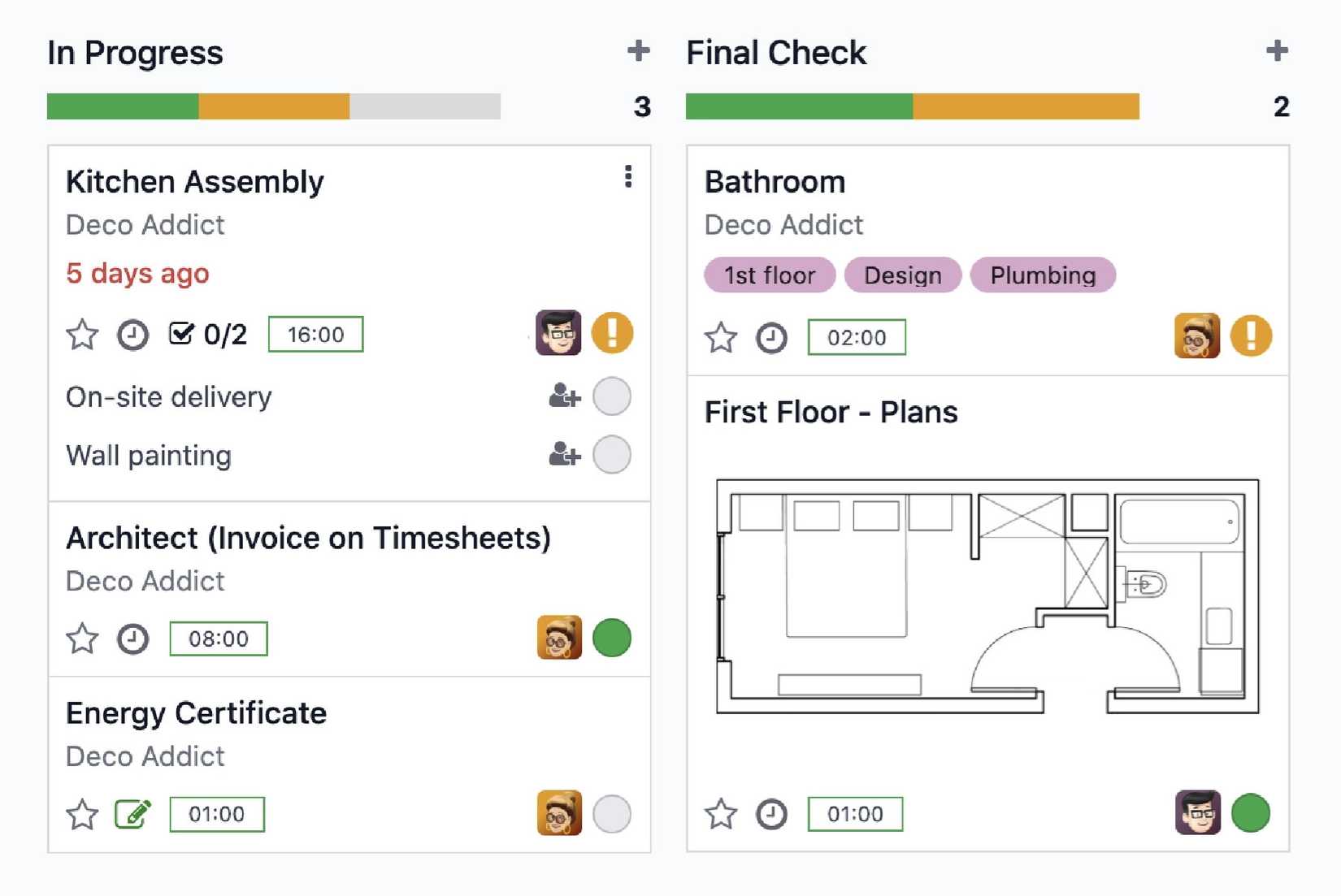 screenshot of odoo project management software