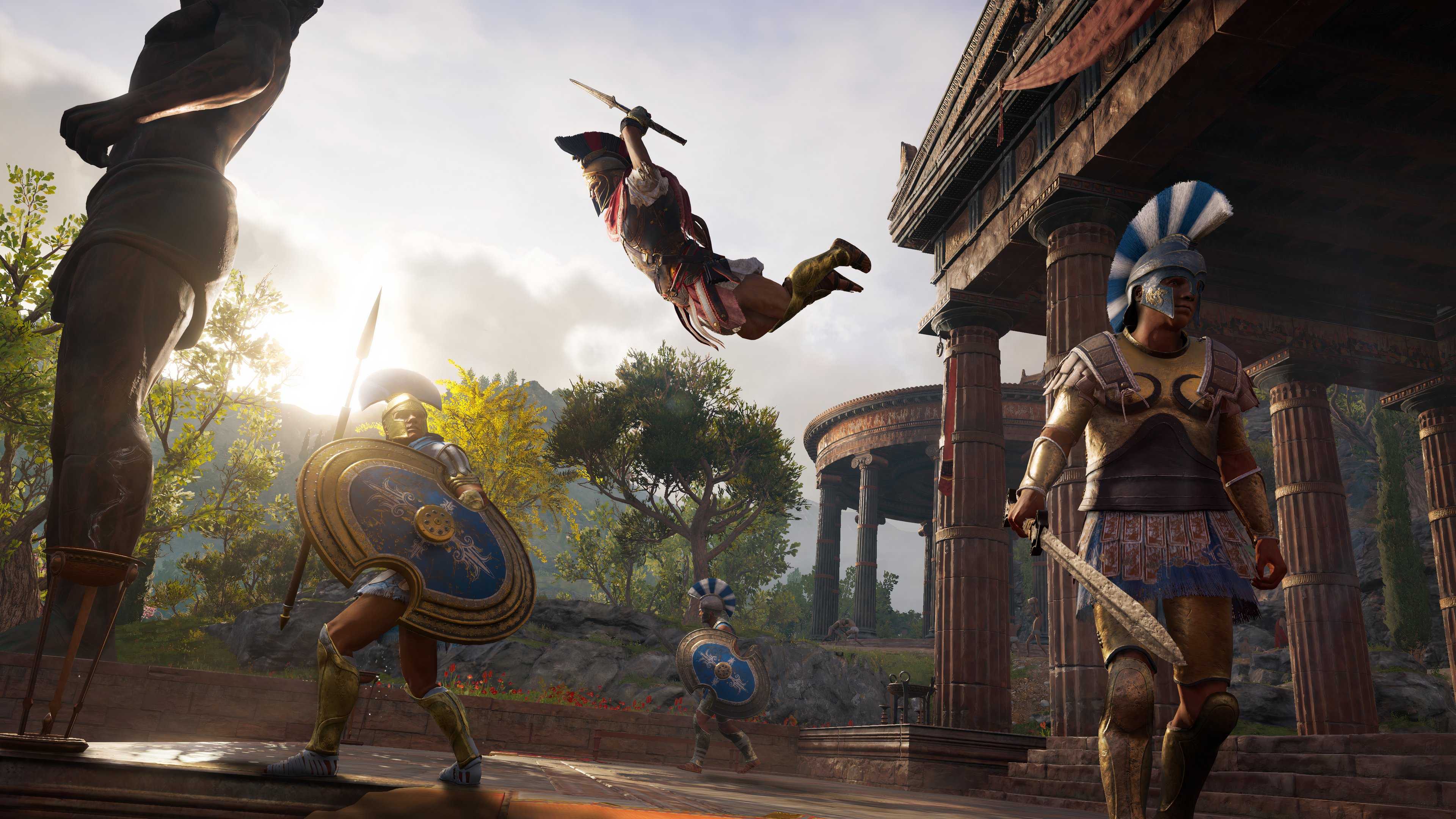 A dynamic screenshot of an assassination attempt in Assassin's Creed Odyssey