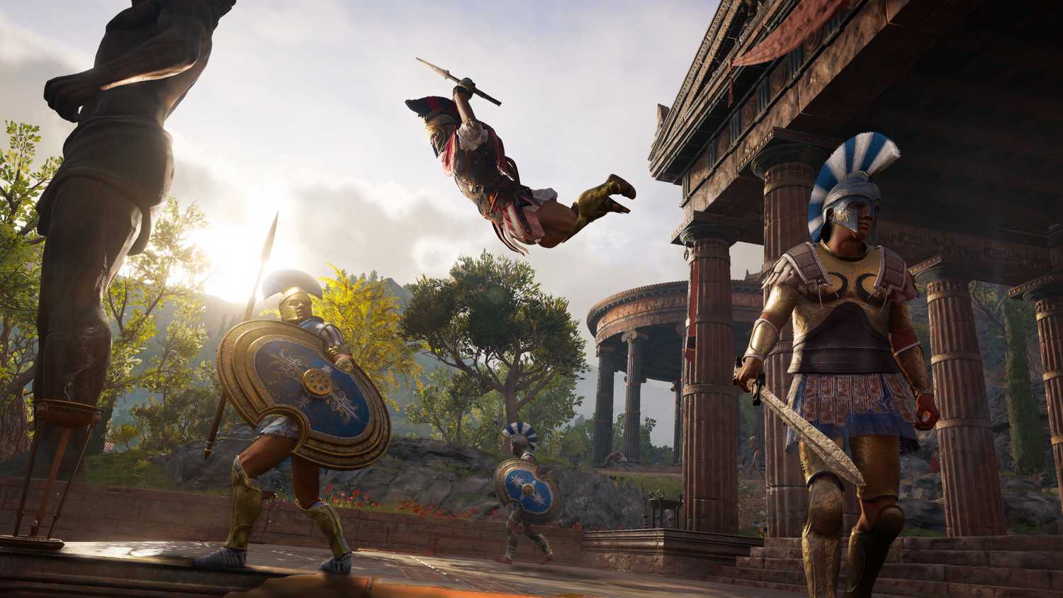 A dynamic screenshot of an assassination attempt in Assassin's Creed Odyssey