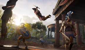 A dynamic screenshot of an assassination attempt in Assassin's Creed Odyssey