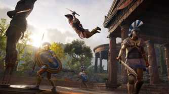 A dynamic screenshot of an assassination attempt in Assassin's Creed Odyssey