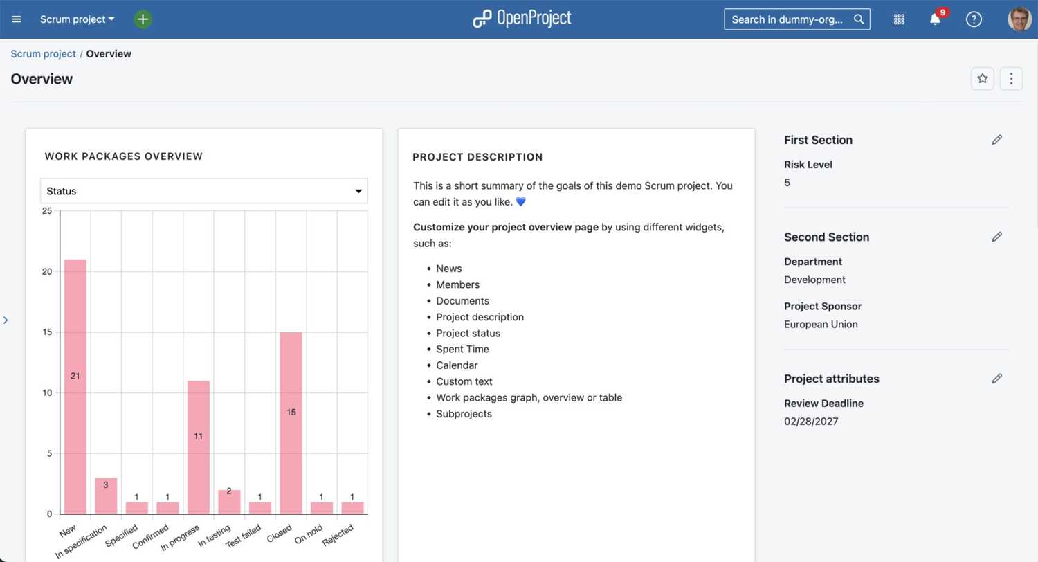 screenshot of openproject project management software