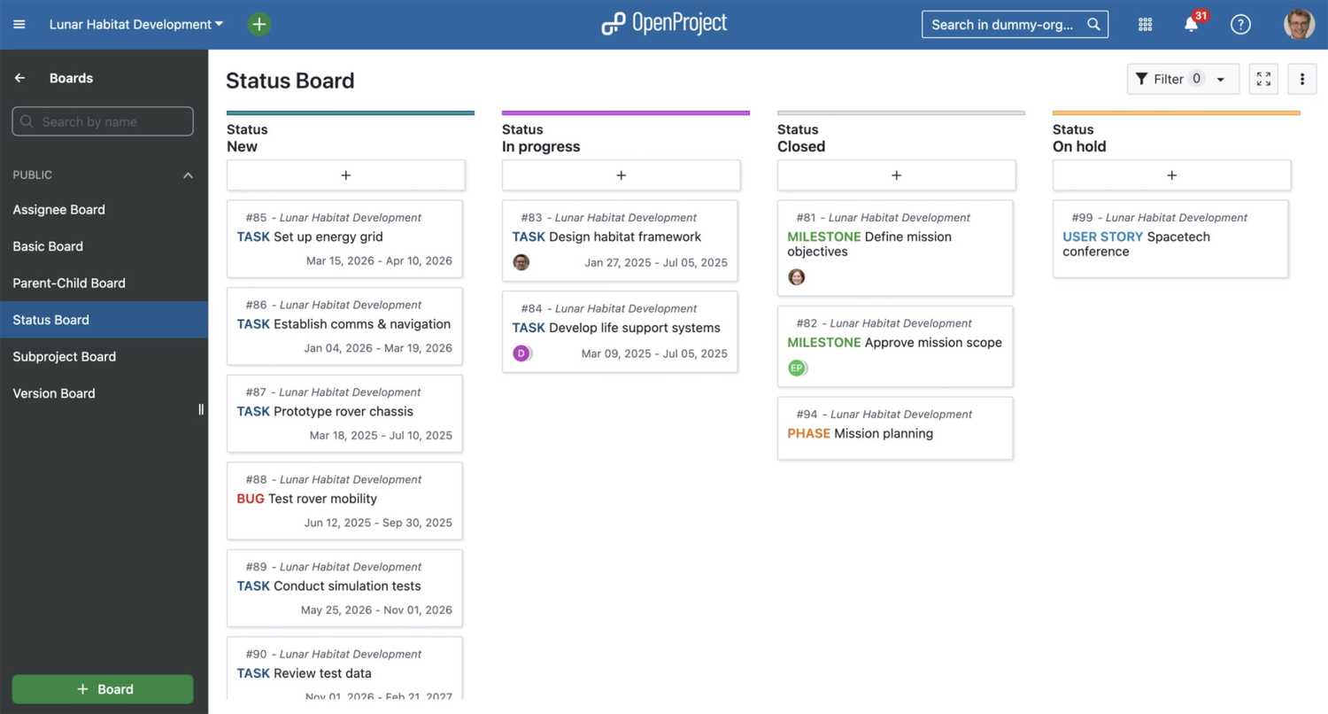 screenshot of openproject project management software