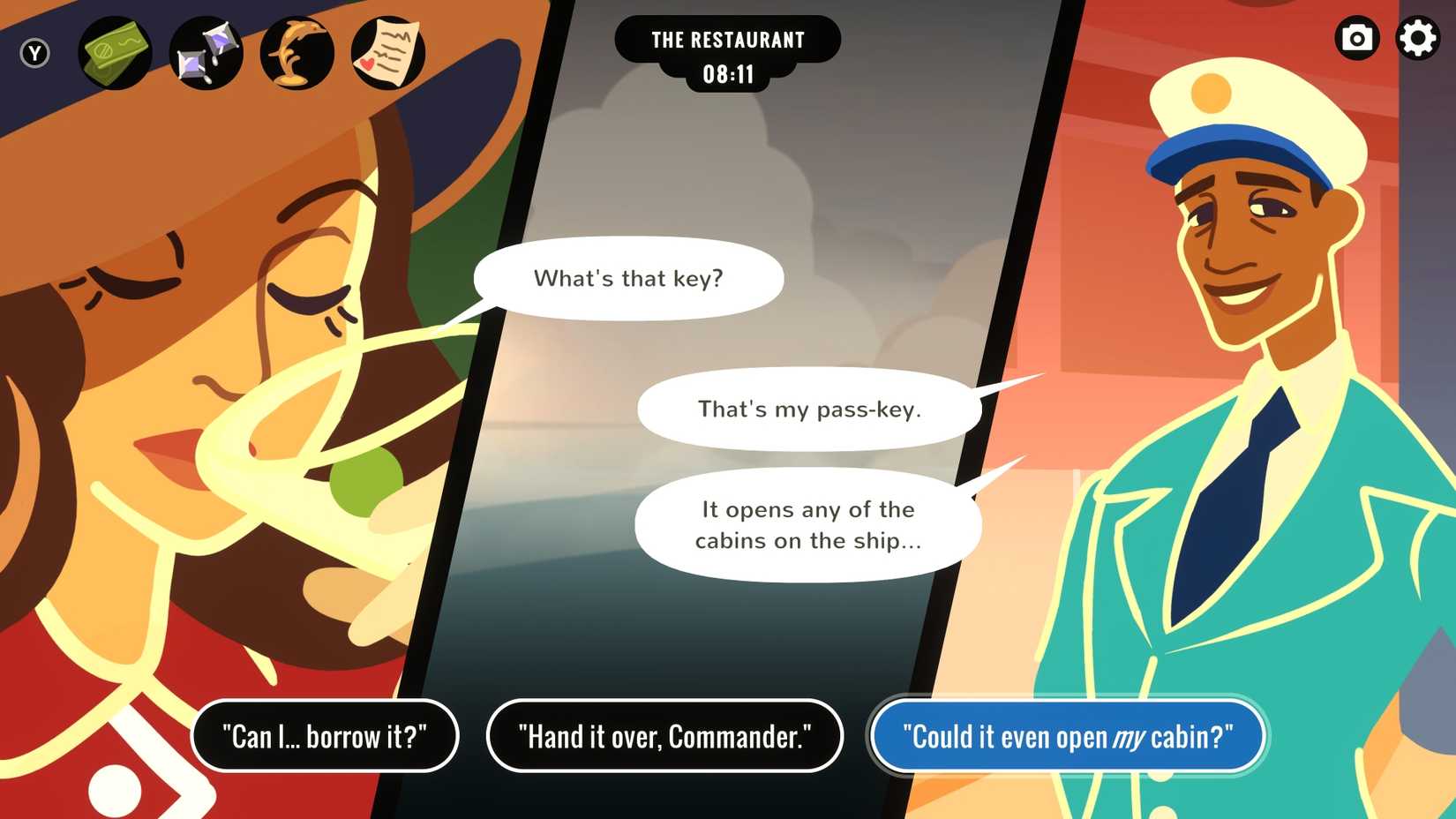 Veronica speaking with Anders in Overboard