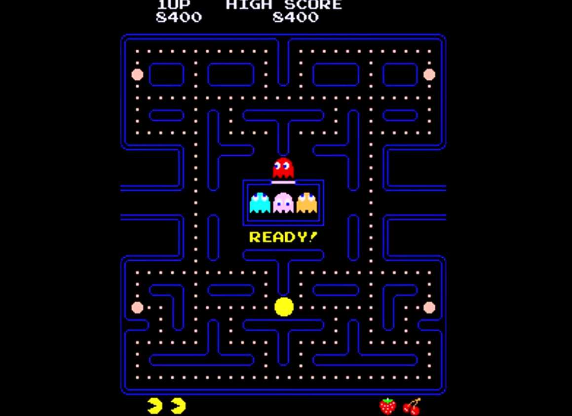 A screenshot of gameplay of Pac-Man