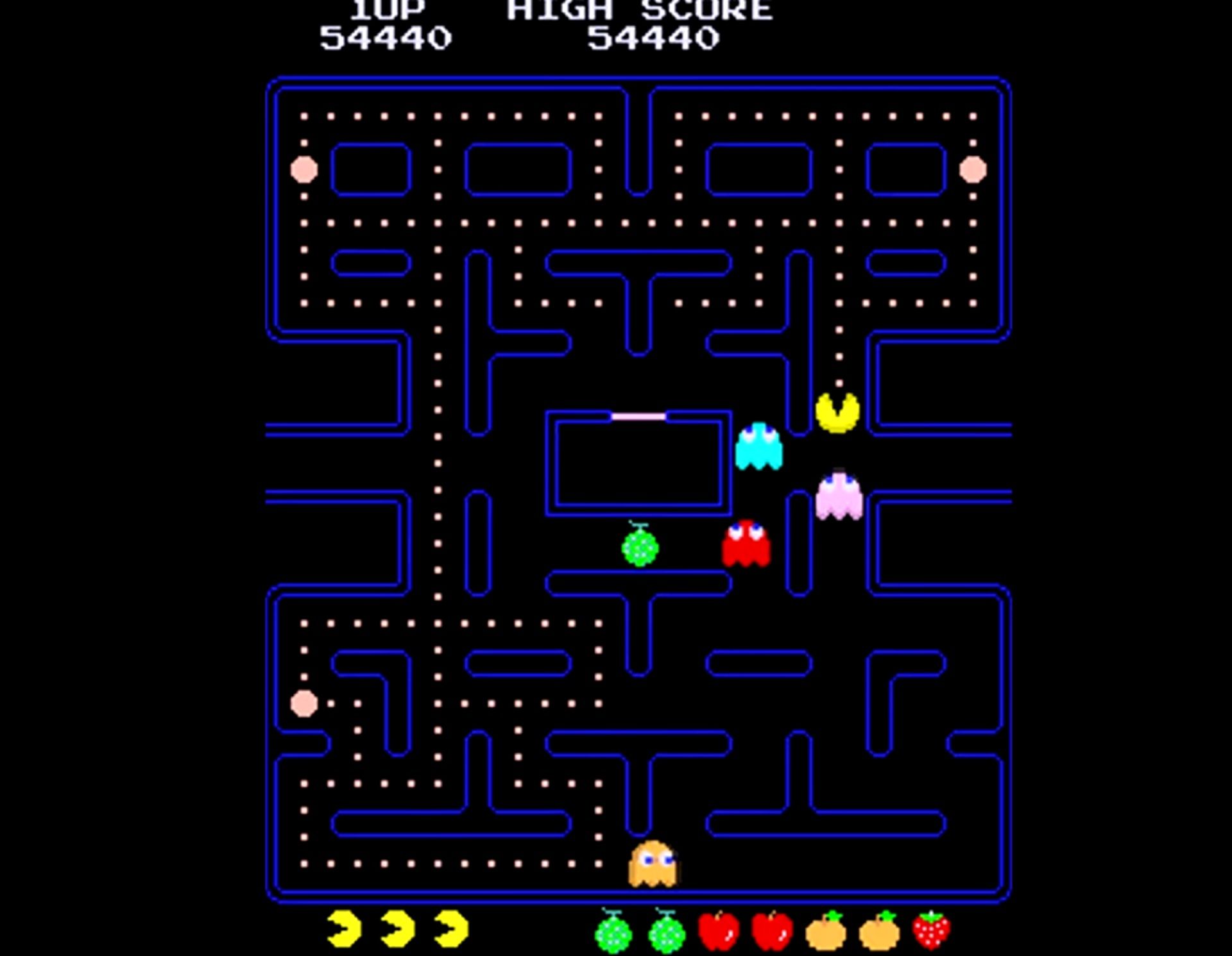 A screenshot of gameplay of Pac-Man