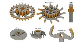 The various parts of the mechanical wall clock