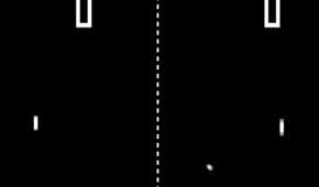 A screenshot of gameplay of Pong