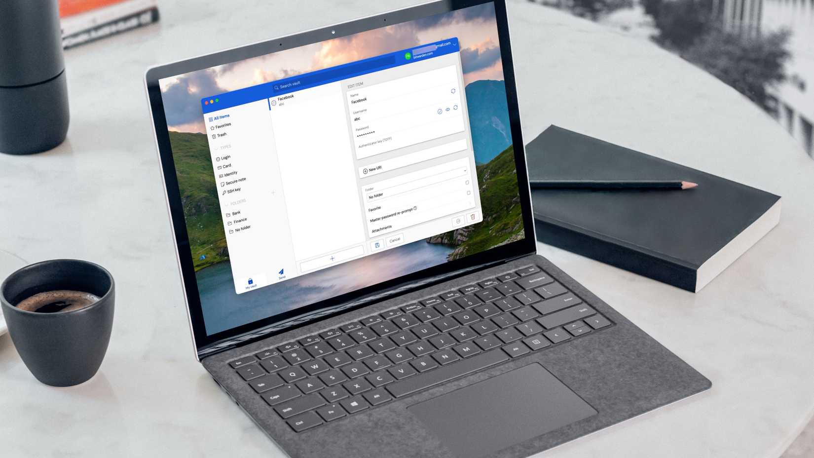 Bitwarden password manager on a laptop display