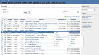 screenshot of redmine project management software