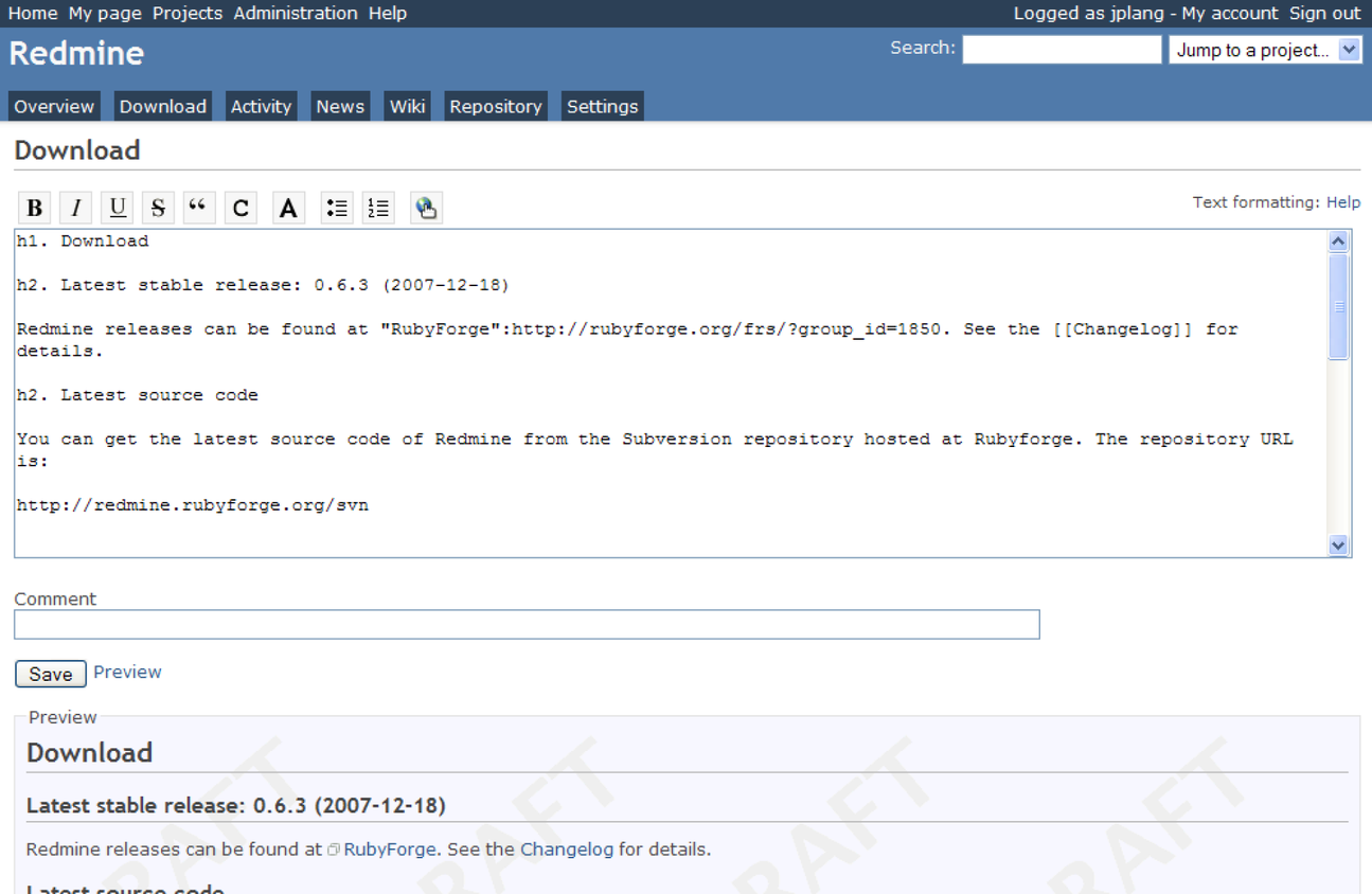 screenshot of redmine project management software